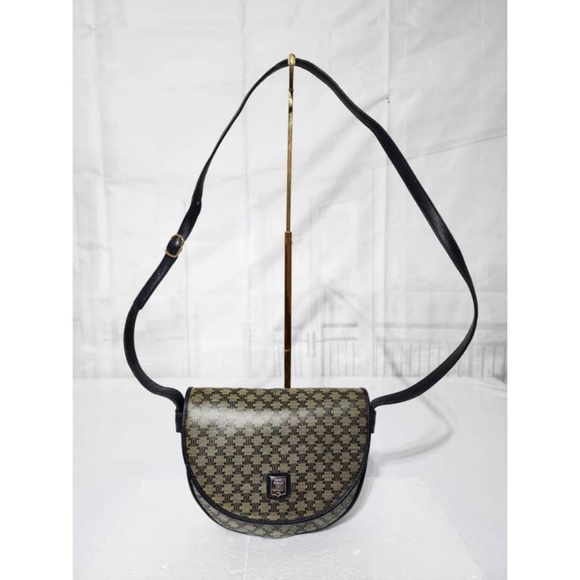 Authentic CELINE Macadam Crossbody Bag Navy Blue/Beige - Picture 1 of 15